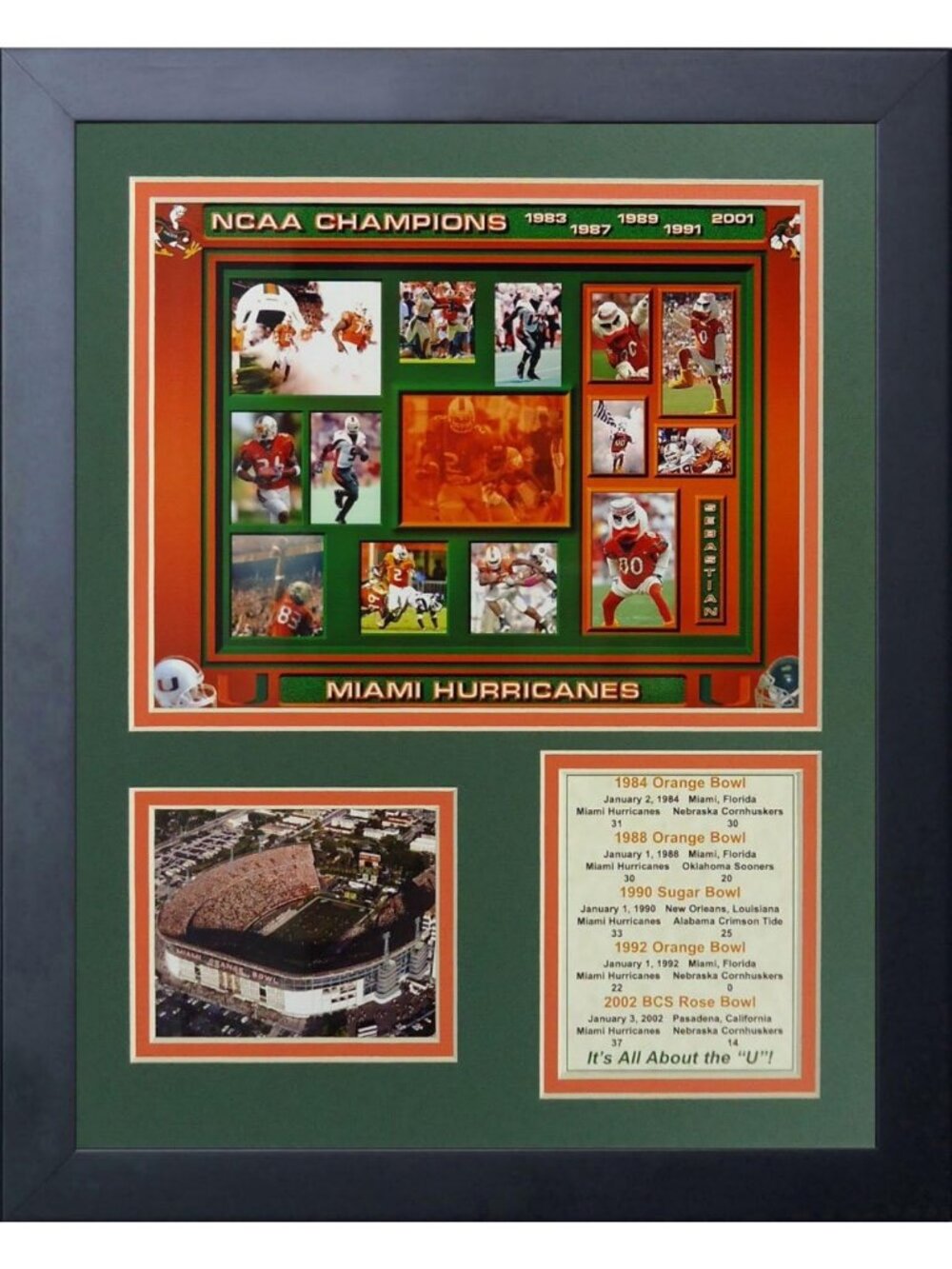 Miami Hurricanes Five-Time Champs Framed Photo Collage - 11x14 Inch Wall Art